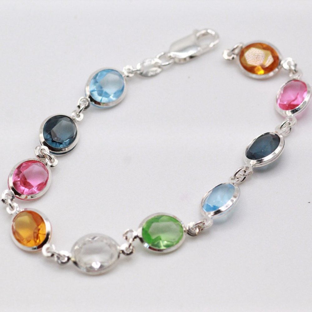 STERLING SILVER MULTI-COLOR PASTEL GLASS BRACELET